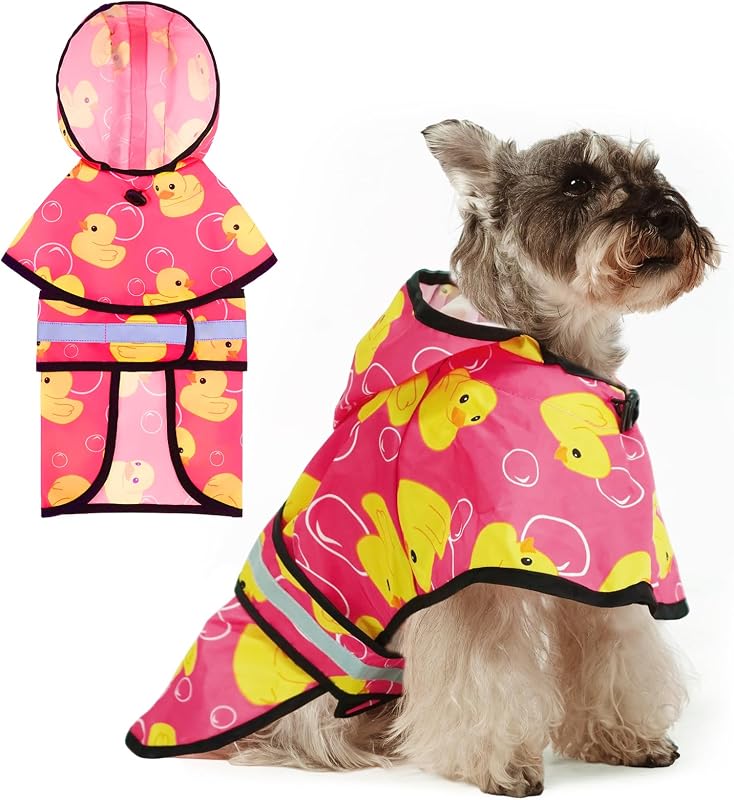 Capa de Chuva para Cães KOOLTAIL com Capuz, Forro de Plush, Faixa Refletiva e Abertura para Guia, Rosa M