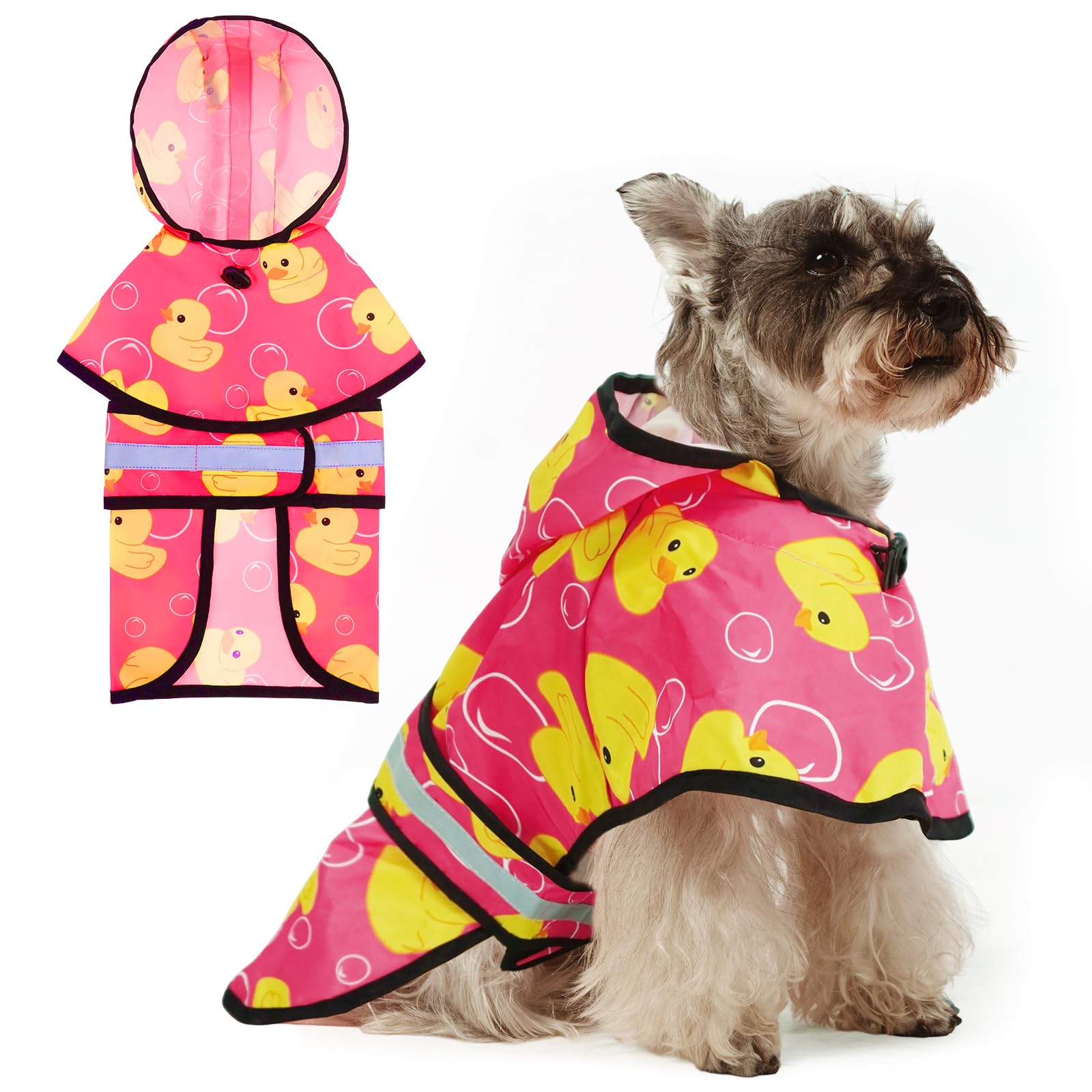 KOOLTAIL Dog Raincoat Hooded Slicker Poncho with Leash Hole, Dog Raincoat for Small Medium Dogs,Waterproof Plush Fleece Lining Pet Rain Jacket with Reflective Adjustable Strip Puppy Rainwear Pink S — image 1