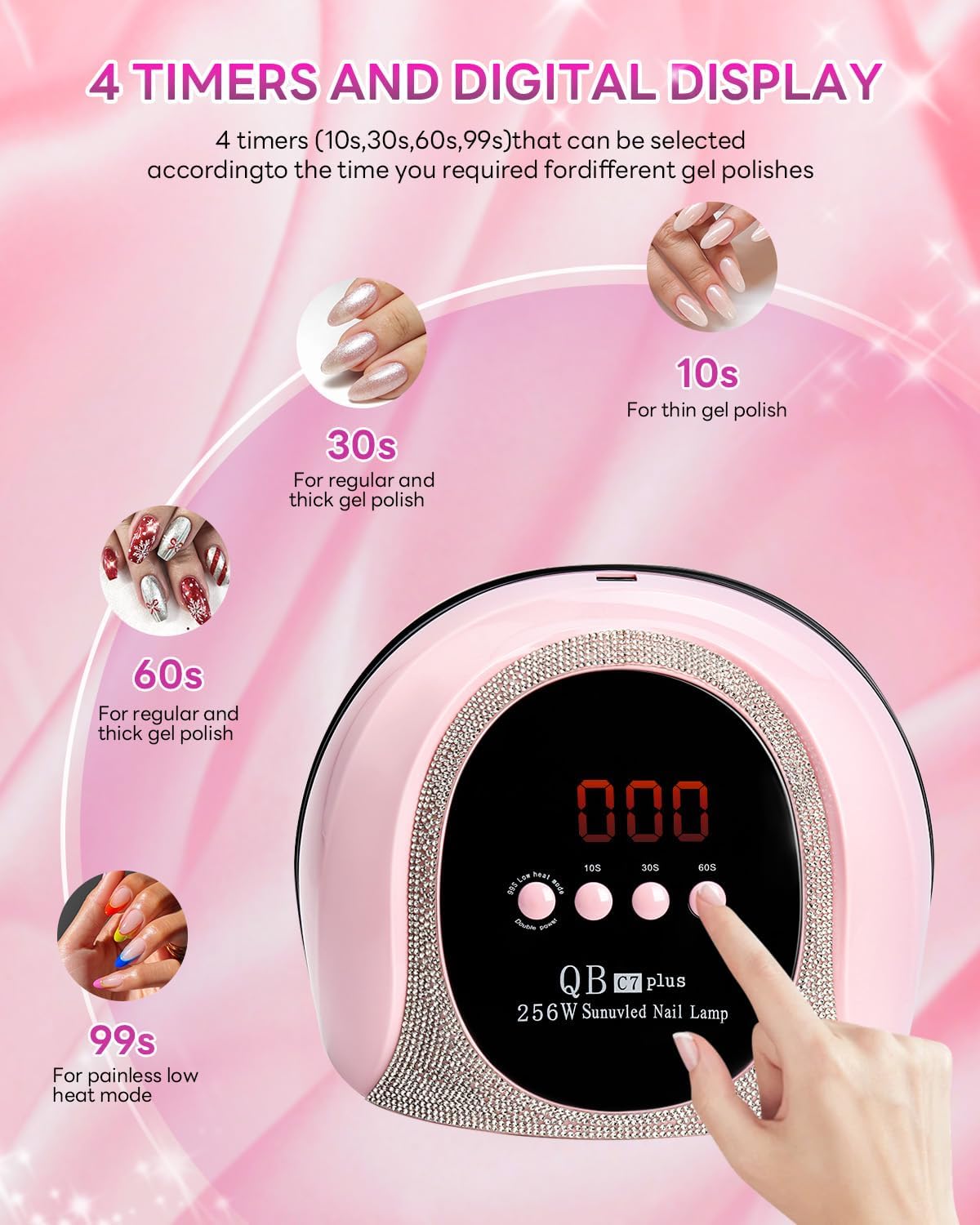 UV LED Light Nail Dryer For Gel Nails Quick Dry, 256W Professional UV Drying Light for Fingernail Polish , 57Pcs Beads Curing Gels Manicure Lamp, Portable Gel Cure Machine with Auto Sensor, 4 Timers