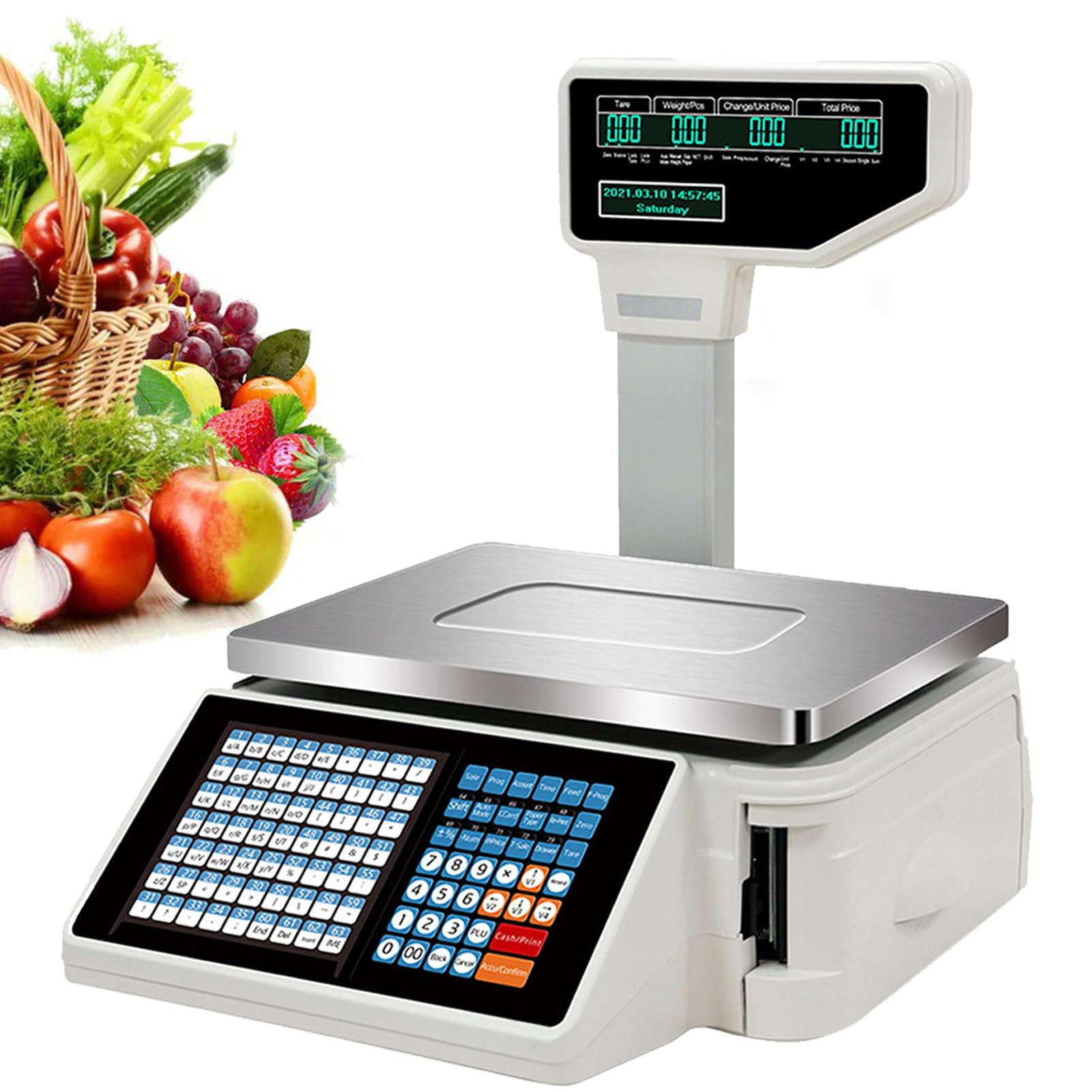 SaryEdge Digital Barcode Weighing Scales with Label and Receipt Printer, Back Front Dual Display, 63 Shortcut Keys, Commercial Label Printing Scales for Supermarket/Retail St,A