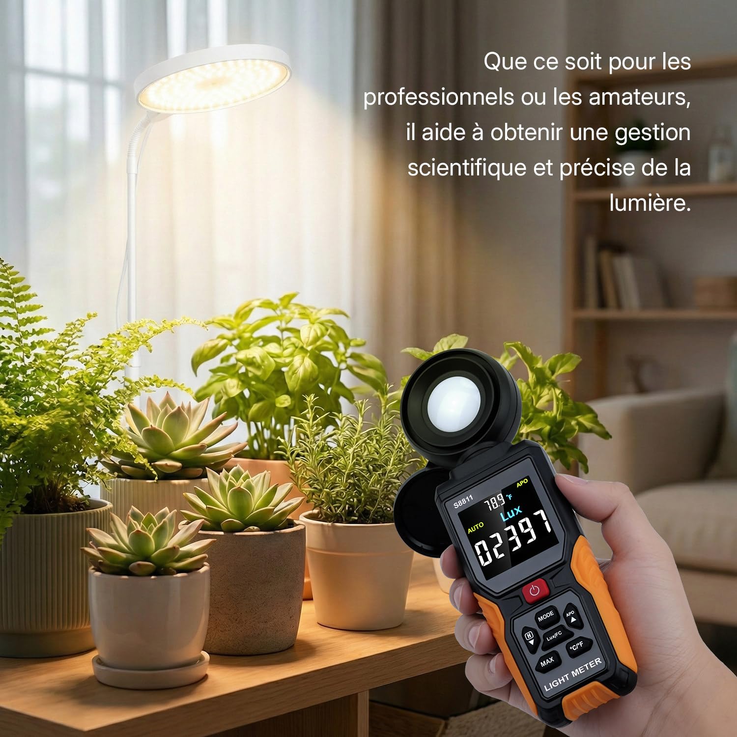 Mcbazel Luxmètre Numérique, 200 000 Lux/FC, Capteur Haute Précision Rotatif à 270° et Écran Couleur HD avec Température Ambiante pour Plantes, Photographie et Usage Intérieur