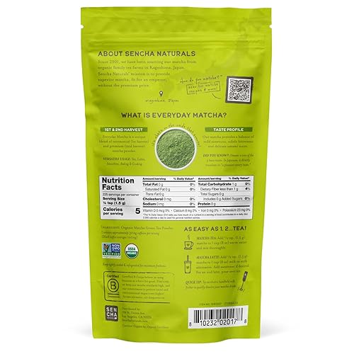 Miniatura 8 de Sencha Naturals - Polvo de matcha orgánico para uso diario  Auténtico origen japonés primera y segunda cosecha premium bolsa de 12 onzas paquete de 1