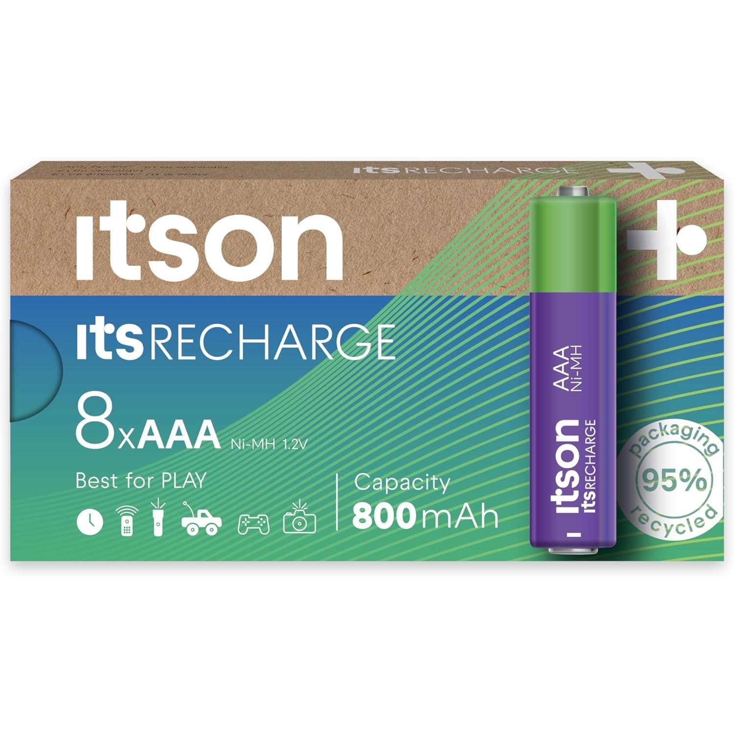 ITSON Lot de 3 x 8 Piles Rechargeables AAA Pro NiMH prêtes à l'emploi, 800 mAh, idéales pour horloges, Torches, télécommandes