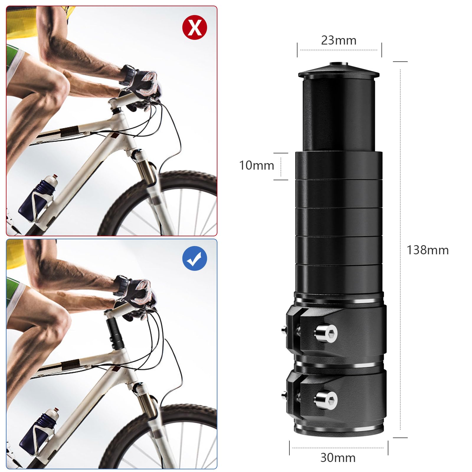CLOPAE Podwyższenie kierownicy roweru 28,6 mm, podwyższenie kierownicy rowerowej, do rowerów górskich, rowerów wyścigowych, miejskich