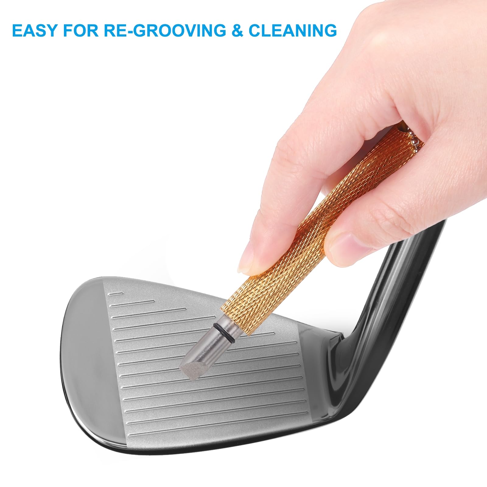 PATIKIL Golf Club Groove Sharpener, Golf Club Sharpeners Re-Grooving Tool and Cleaner for Men U & V-Grooves Wedges Irons Generate Optimal Back Spin, Gold - Image 4