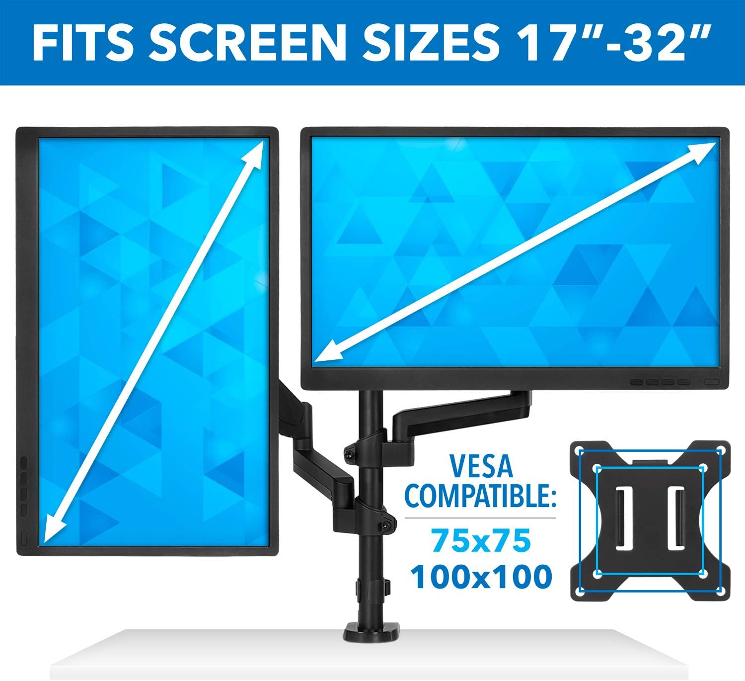 🔥 Mount-It! Monitor Arm Mount Desk Stand | Vertical Stackable Arms | Articulating Gas Springs Height Adjustable | 24 27 29 30 32 Inch VESA 75 100 Compatible Screens | Clamp and Grommet (Dual Monitor)