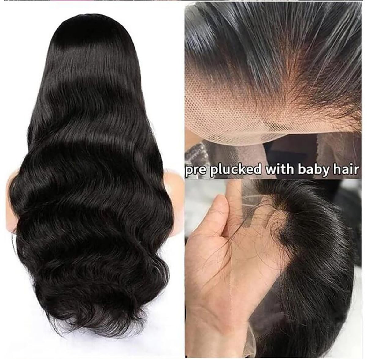 Echthaar Perücke Damen Human Hair Wig 13X4 Transparent Lace Natural Black Body Wave 18 Zoll