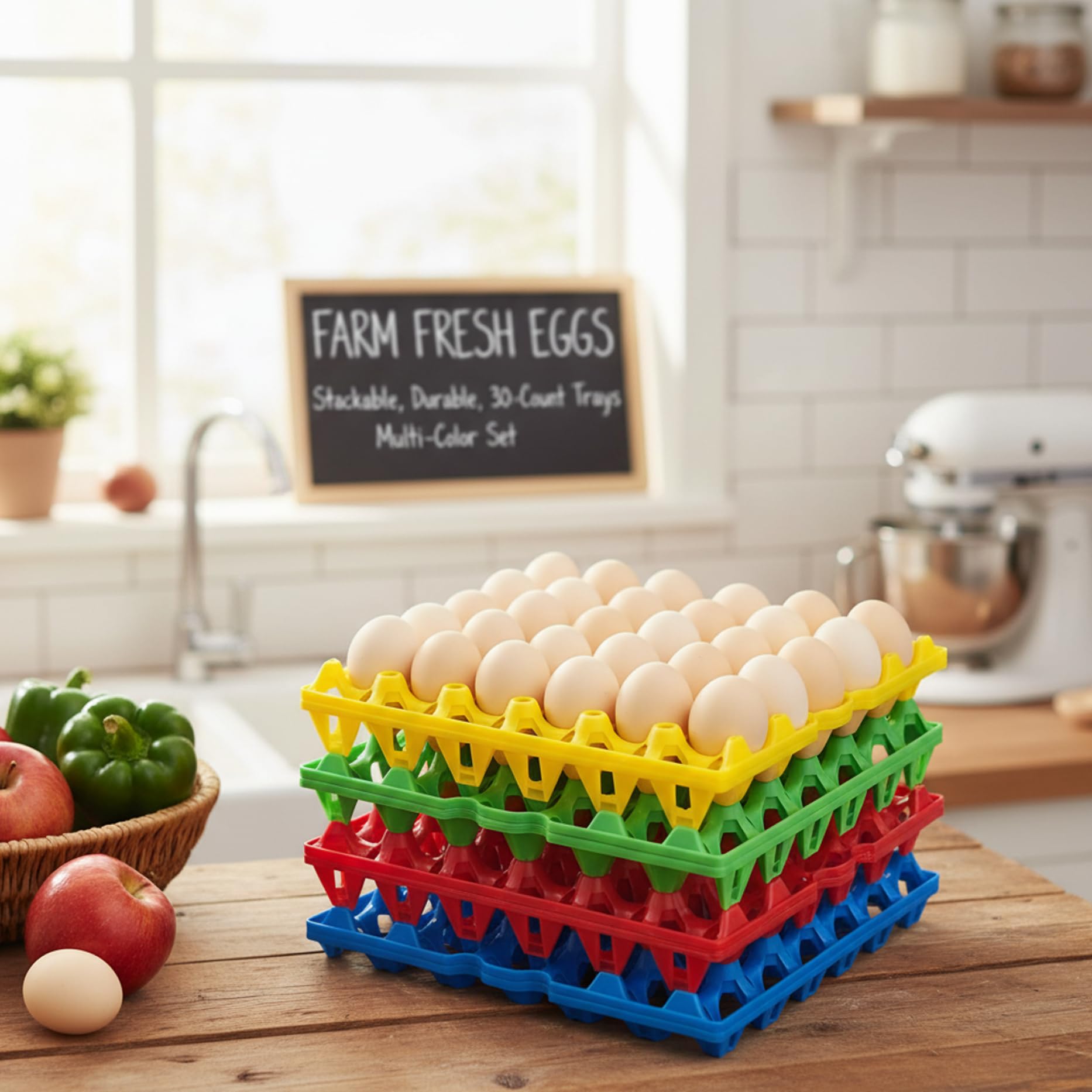Paquete de 8 cajas para huevos, 30 bandejas para huevos para transporte seguro, cajas de reutilizables y apilables a granel (rojo, amarillo, azul, verde)