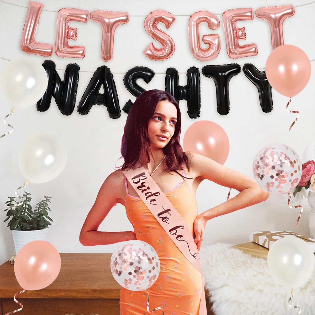 Let's Get Nashty Decorations Nashville Bachelorette Party Supplies Let's Get Nashty Balloons Banner Rose Gold Fringe Curtain Bride to One Sash for Women Bridal Shower