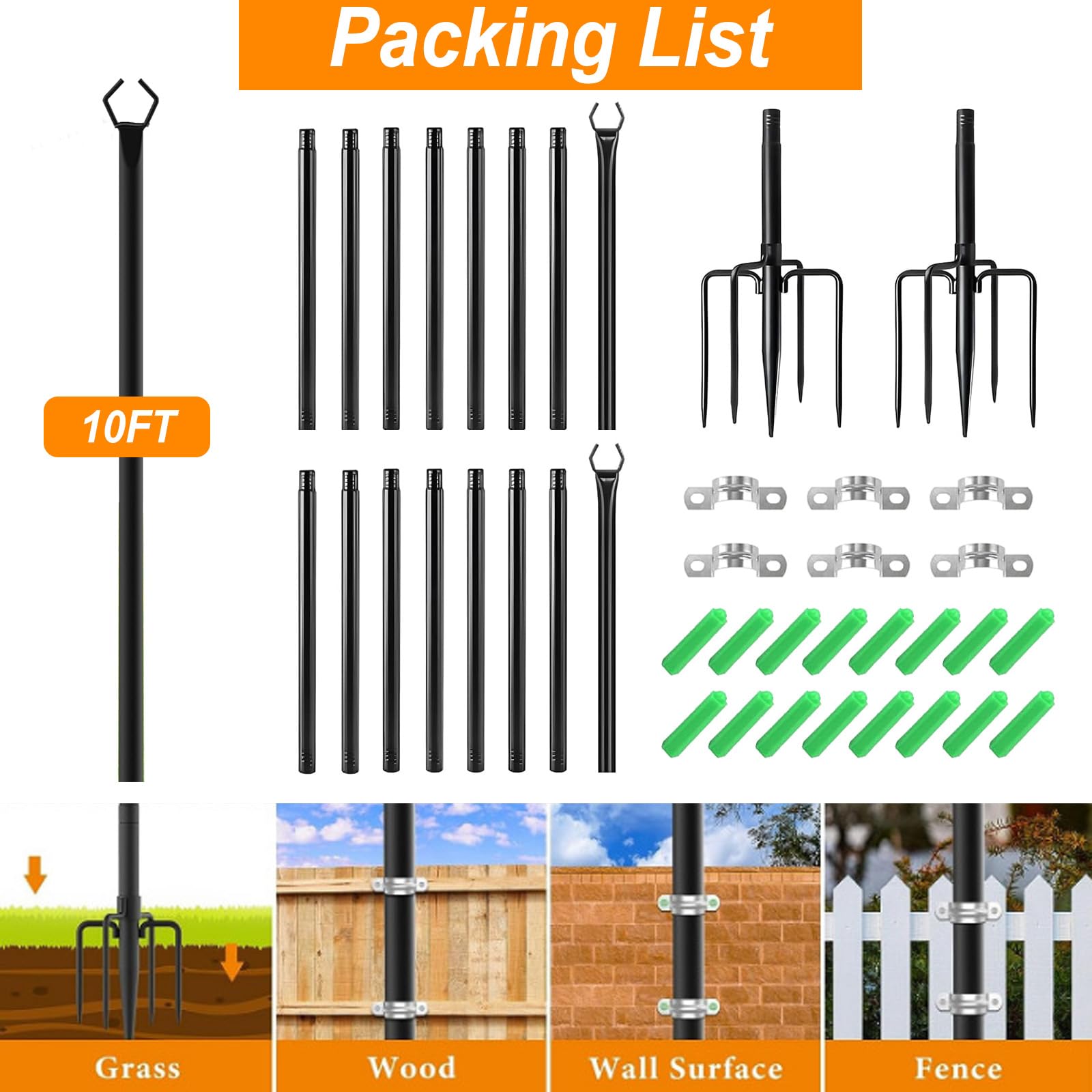 Lot de 2 guirlandes lumineuses en métal 10 pieds pour extérieur terrasse jardin