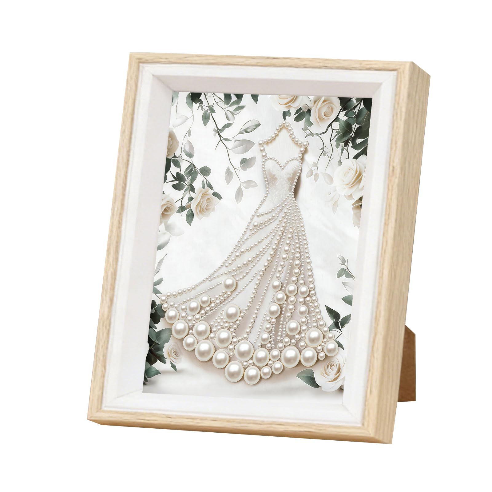DIY Pearl Painting Kit with Wooden Frame, 3D Plastic Pearl Gemstone Ocean Art Craft for Adults Beginners, Diamond Dot Painting, Home Wall Decor Ready Gift for Women(Wedding Dress)(17 * 22cm)