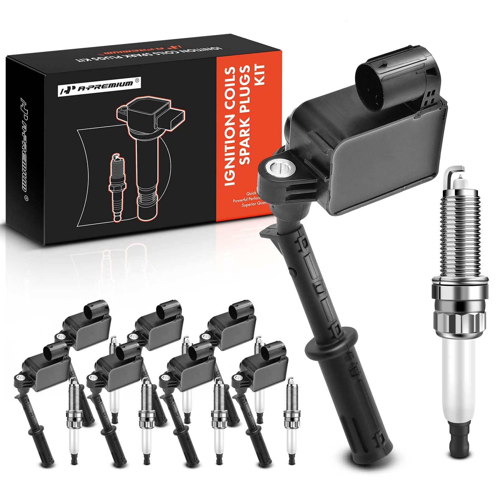 A-Premium Set of 8 Ignition Coil Pack and Iridium Spark Plugs Compatible with Mercedes-Benz G50 2013-2014, GL550 2013-2016, GLS550, G3 AMG, GLE63 AMG,
