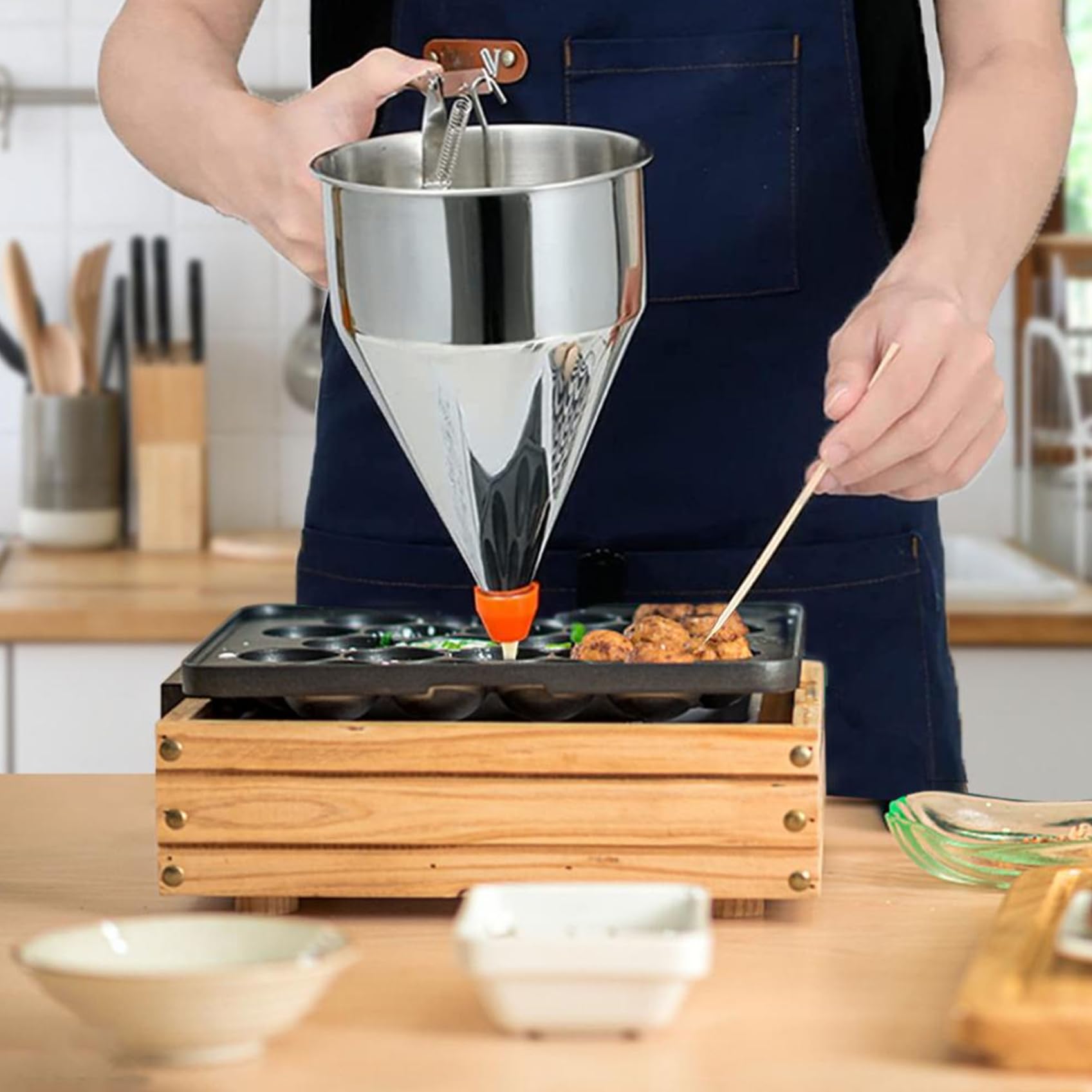 Dispensador de masa para panqueques de 20 oz con soporte de acero inoxidable 4 boquillas