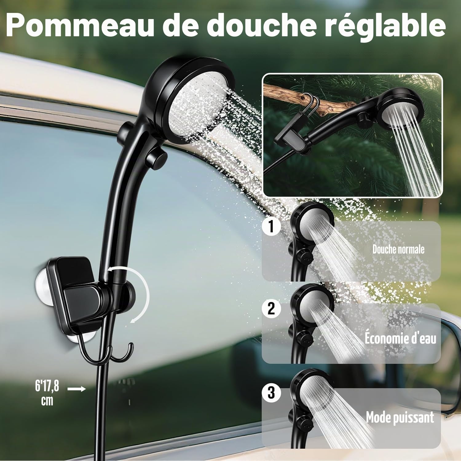 Goody King Douche Camping Portable avec Pompe Batterie 6000mAh – Kit Douche avec Seau Pliable 20L, Pommeau 3 Modes, Tuyau 2m, IPX7 Étanche, Charge USB-C – Douche Extérieure Camping Car Chien Jardin