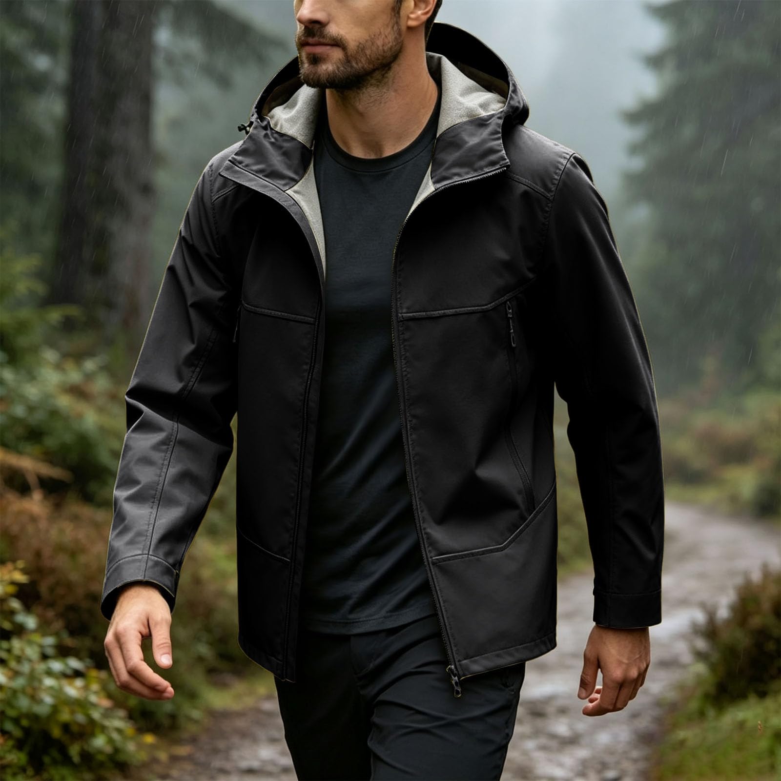 Veste Softshell Imperméable pour Extérieur, Doublure Polaire Chaude, Capuche et Poches Multifonctions, Couleur Unie, Idéale pour les Activités Outdoor et le Quotidien