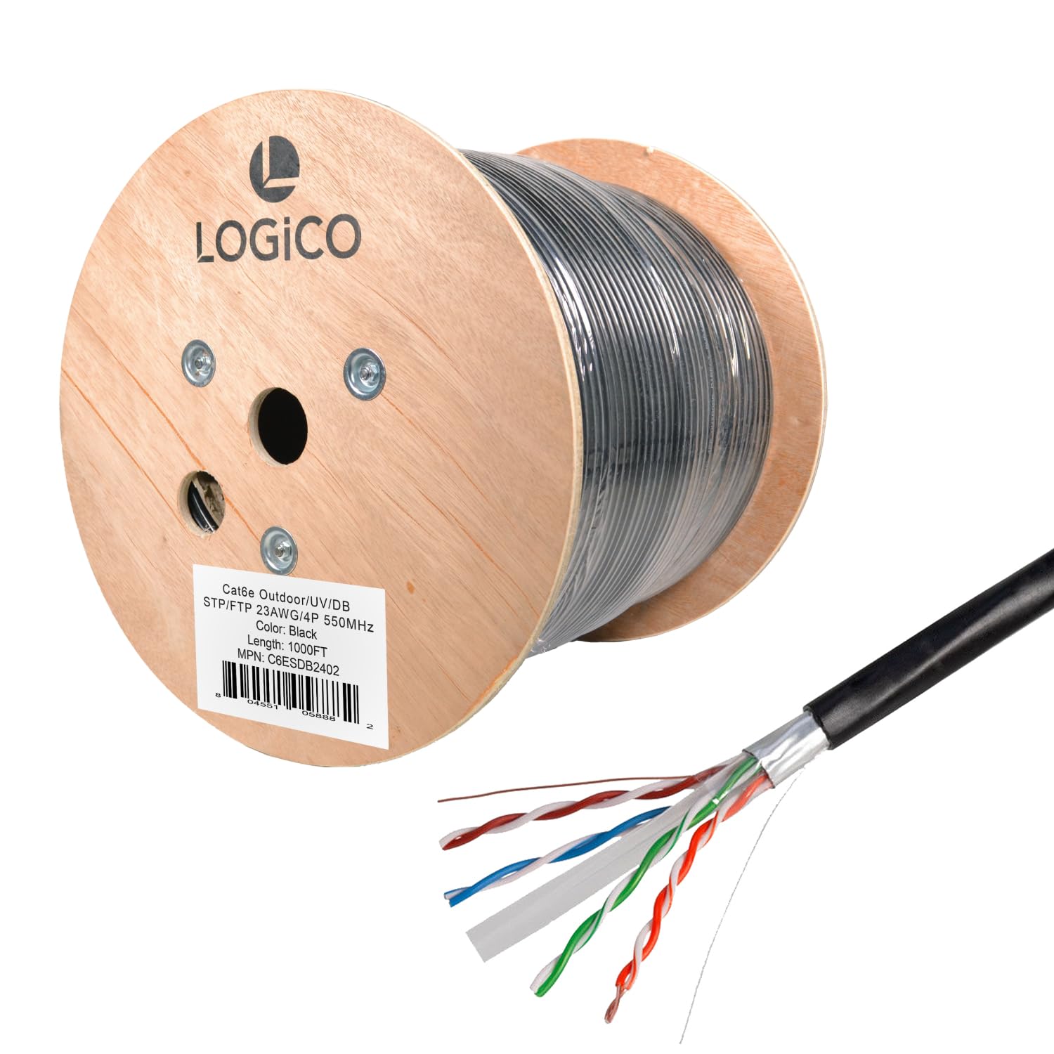 LOGICO Best Cat6 Shielded Cable 1000ft STP/FTP Ethernet Direct Burial 23AWG Bare Copper