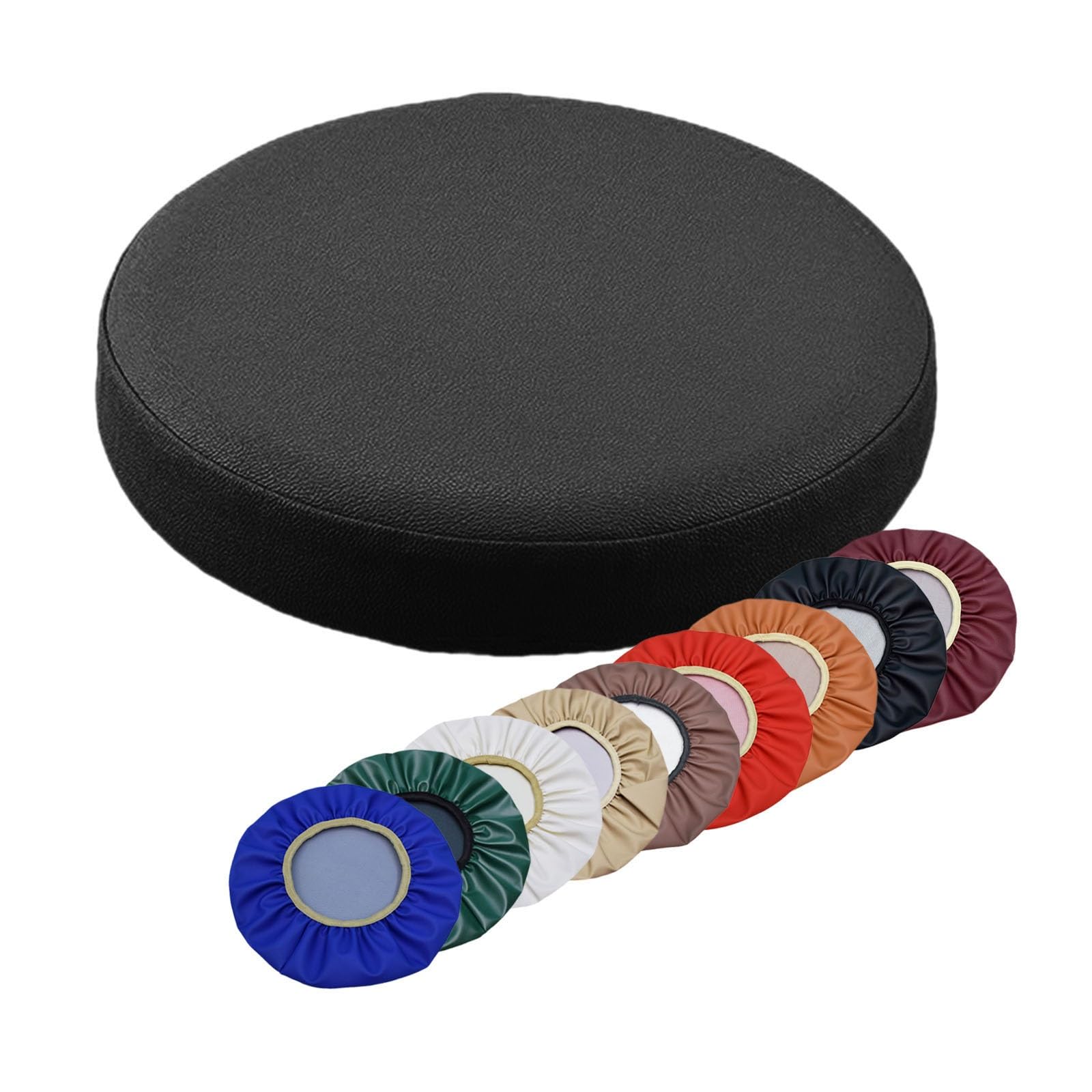 Stool Cushion Round Chair Cushion Seat Waterproof Leather Stool Covers For Round Barstool Stool Dining Chairs Diameter 32/33/34/35/36/38/40cm(Black,32cm)