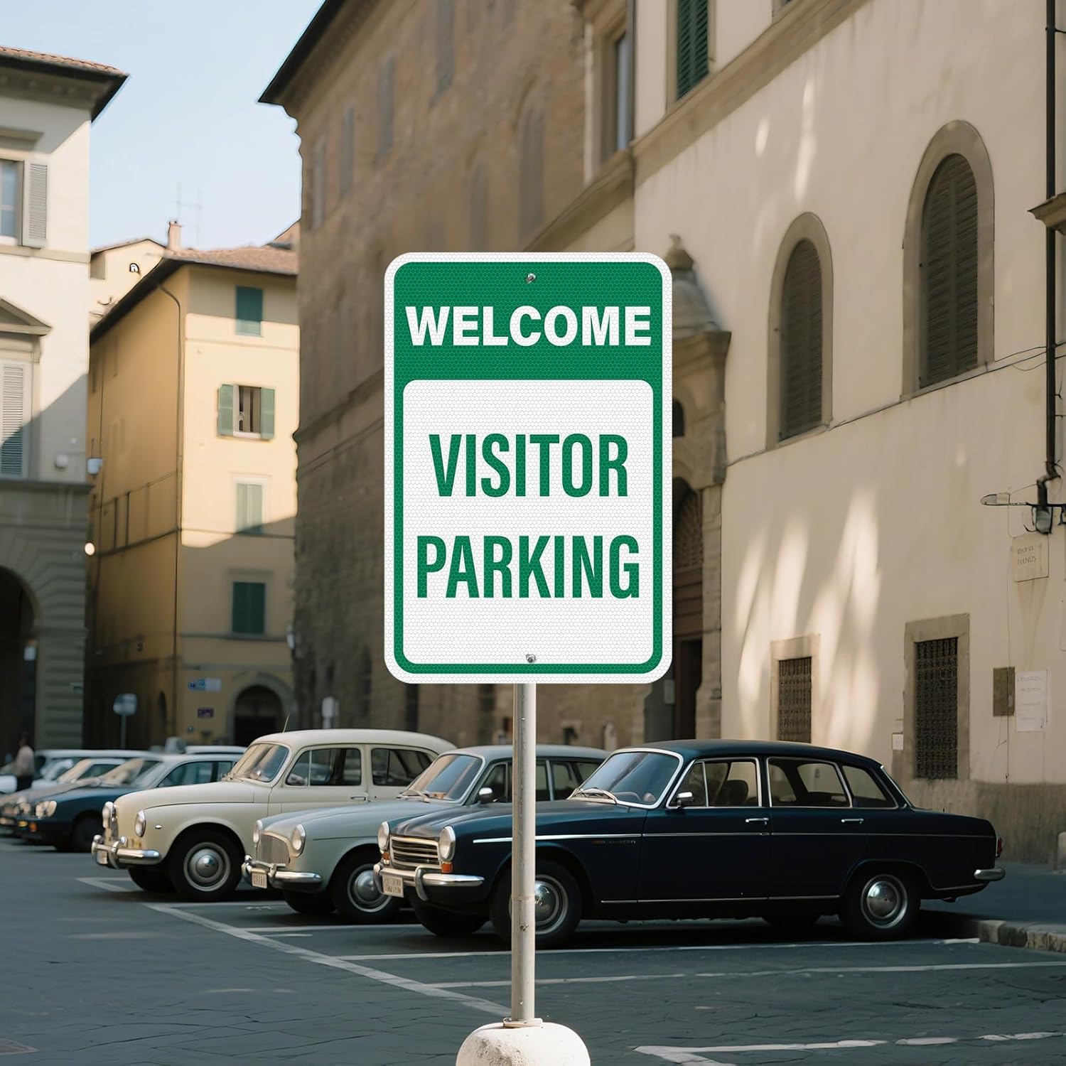 2 Pack Welcome Visitor Parking Sign 18 × 12 Inches High Reflective Weatherproof Aluminum Safety Signage with Pre-Drilled Holes for Home Office Yard Private Driveway