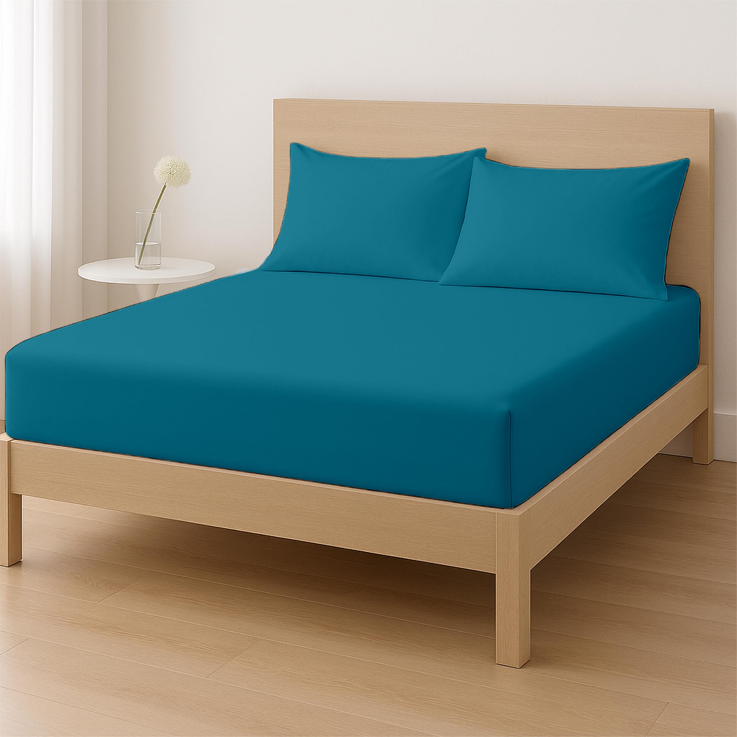 ROHI® Single Fitted Sheet 10” (25 Cm) Depth with Free Pillow Case – Easy Care – Poly Cotton Material – Shrinkage And Fade Resistant – Single Bed Sheet Set (Teal, Single) — image 1