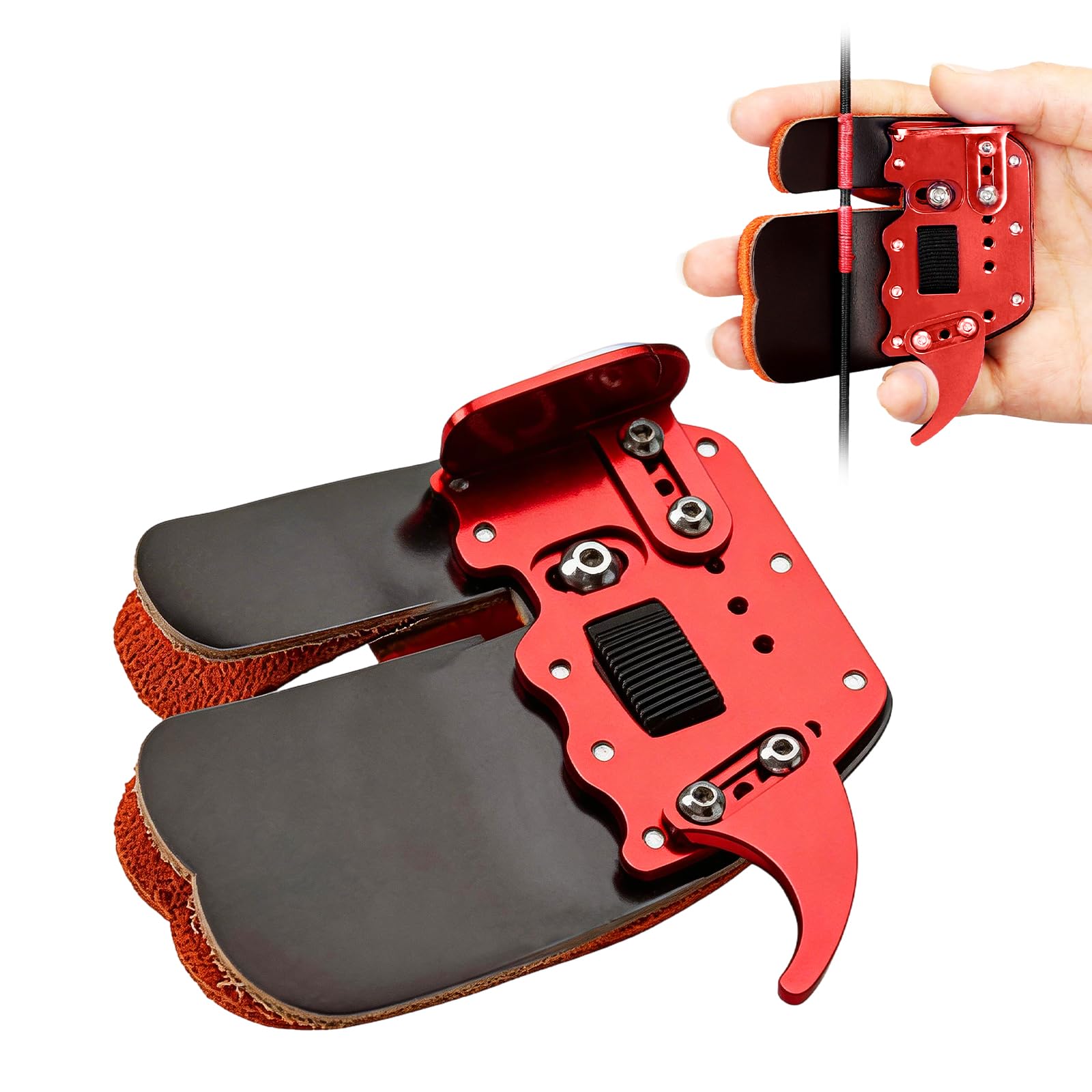 Yuehuamech Archery Finger Tab Shooting Finger Tab Aluminum Plate Cow Leather Adjustable Finger Protector Guard for LH/RH Recurve Bow Archery Competition Hunting
