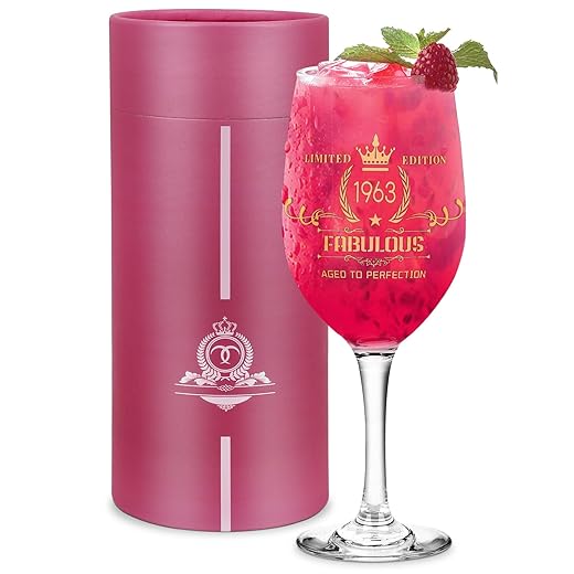 NICENINE 1963 Birthday Gifts for Women, 60th Birthday Decorations Wine Gifts, Gift 1963 Wine Glass, 60th Birthday Gifts for Women Personalised Gifts Ladies Gifts Ideas Red Wine Gifts for Her