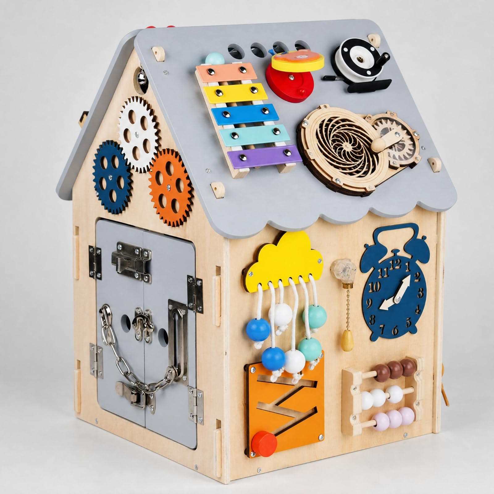Casa delle attività Educativo in Legno Interattivo Gioco Educativo per Spazi di Apprendimento Precoce, Area Ludica, Legno Naturale, Telefono Musicale