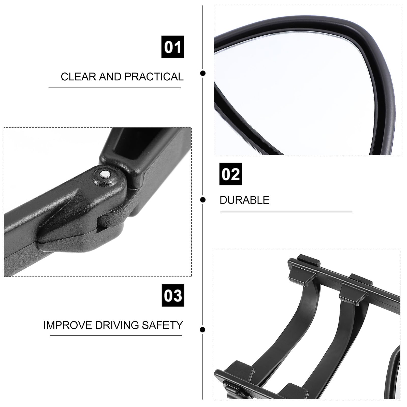 Espejo Abs Alargada, Material y Vidrio Instalación Fácil Retrovisor Estructura Vista Amplia para Remolque Caravana para Vehículos y Trailers