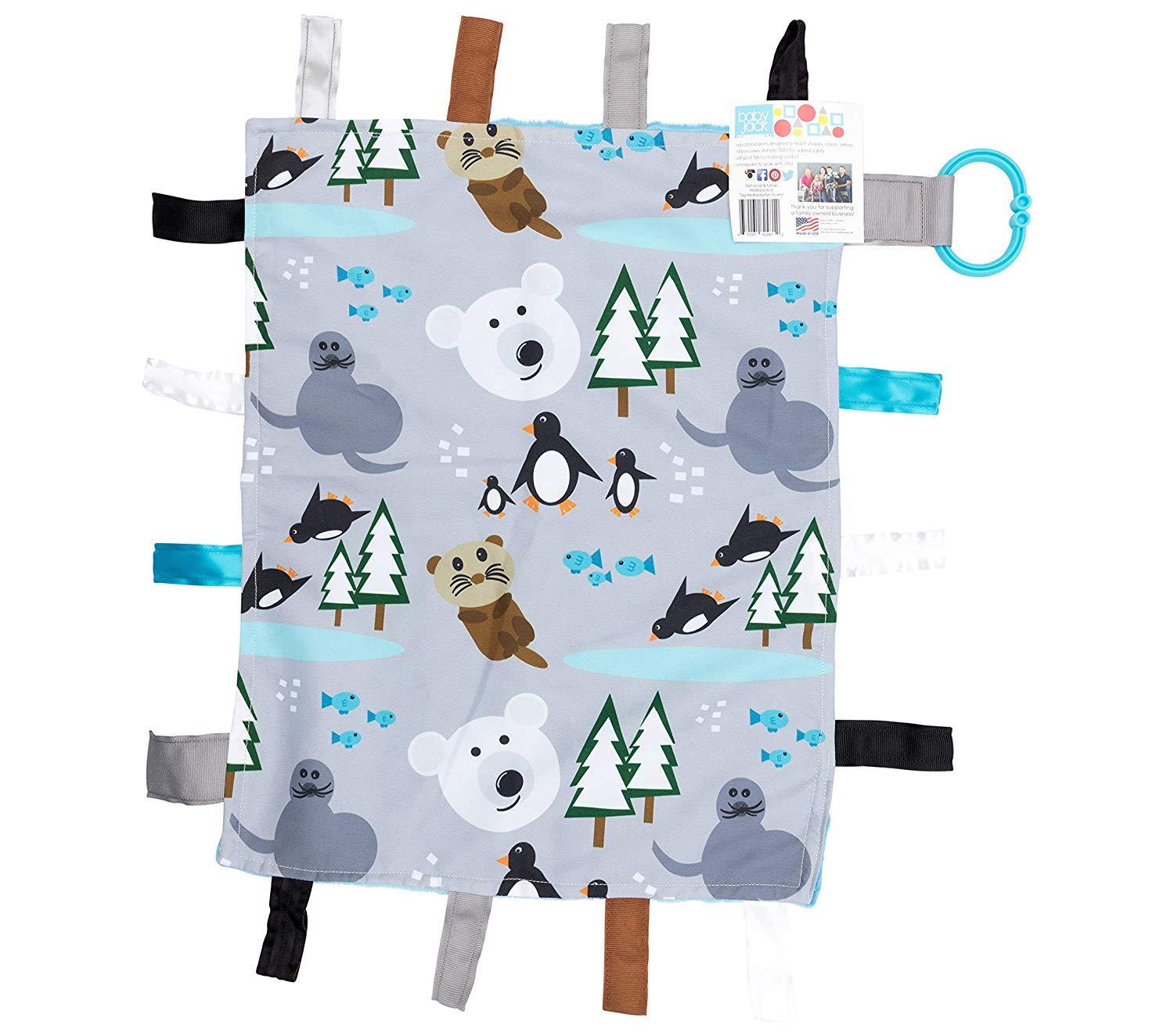 Baby Sensory, Security Teething Closed Ribbon Tag Lovey Blanket with  Minky Dot Fabric: 14”X18” (Polar Animals)