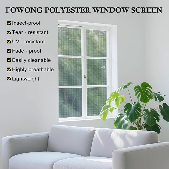 fowong Fly Screens for Windows - 120 x 250cm Grey Polyester Insect Mesh (2-Pack) | Mosquito & Bug Proof Window Screen | High Airflow Ventilation for Windows & Doors
