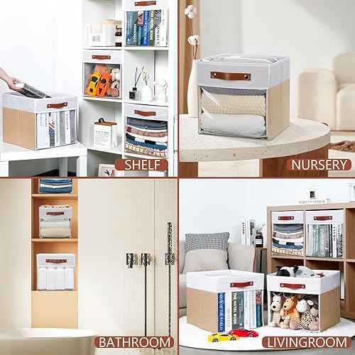 Vista 63 de HNZIGE Juego de 4 canastas de almacenamiento de tela, 12 x 12 pulgadas, juego de 4, canastas decorativas para organizar con asas, cubos cuadrados