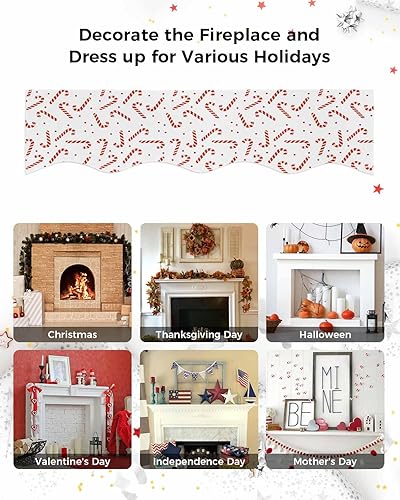 Miniatura 7 de Bufanda de Navidad para chimenea, bastón de caramelo, mantel de mantel, bufandas blancas y rojas para invierno, cubierta de mantel para sala de