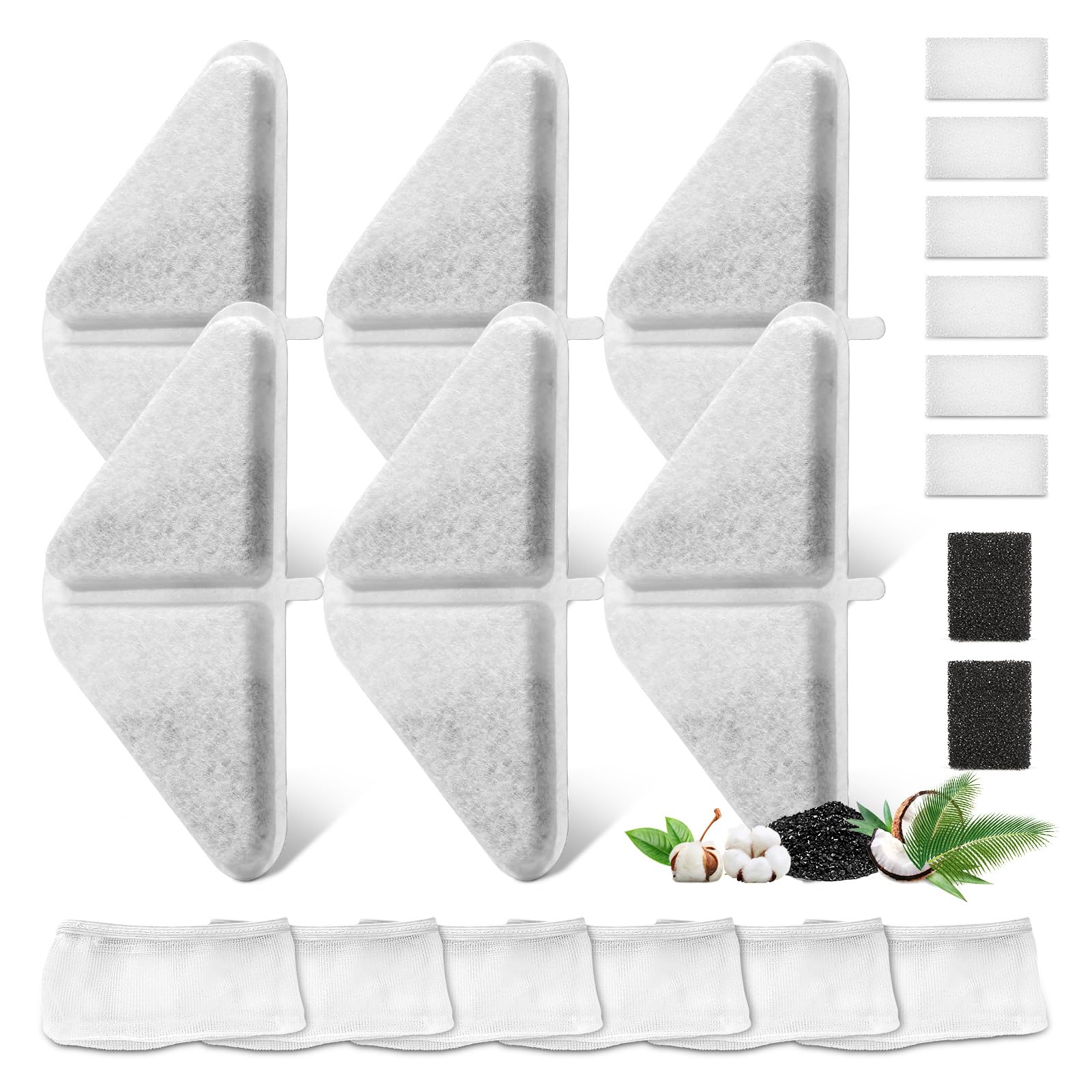 6 Sets of Replacement Filters for 230oz/7L Dog Water Fountain, GISOFIK Cat Water Fountain Filter, 5 Layers Filtration System Pet Fountain Filters Replacement (6 Filters+6 Mesh Bag+8 Sponge)