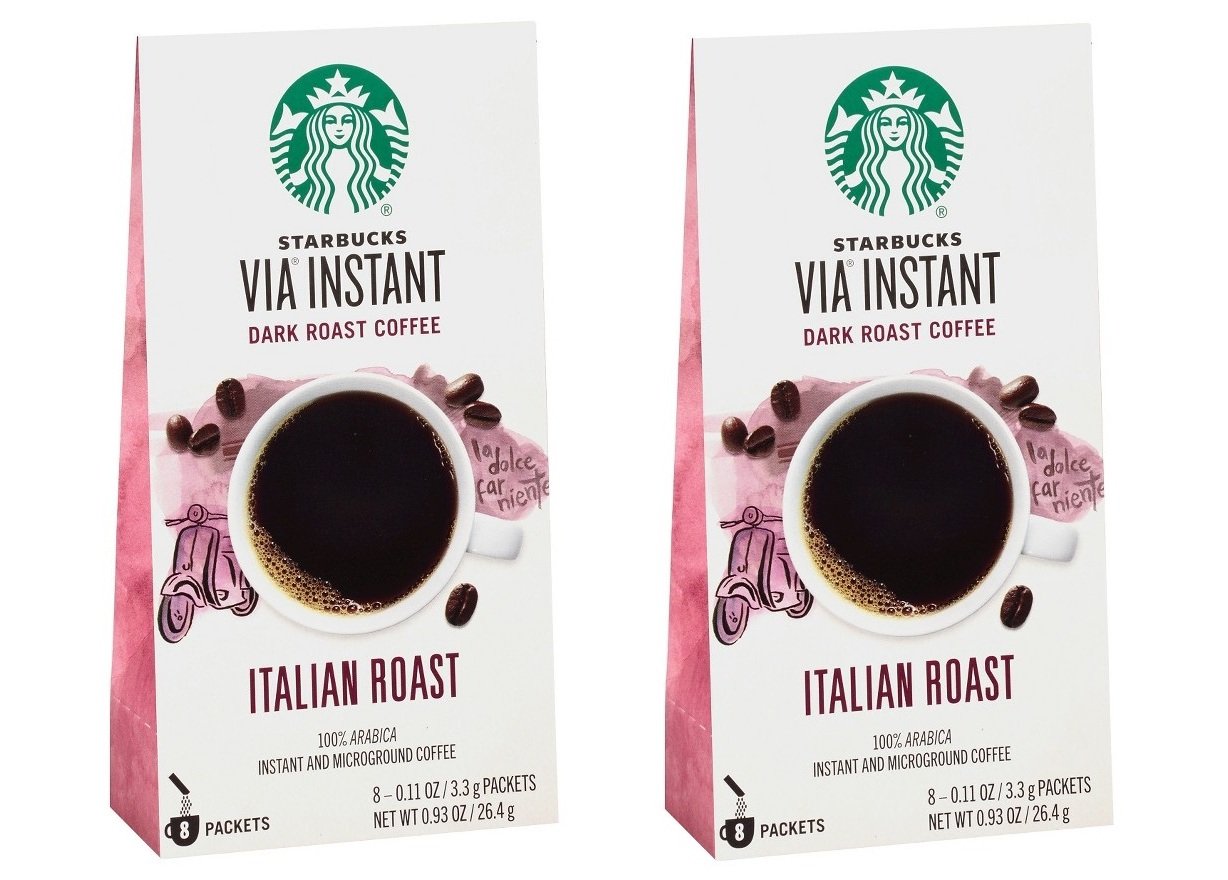 Starbucks VIA Instant Coffee Dark Roast Packets â€” Italian Roast â€” 100% Arabica, 8 Count (Pack of 2)