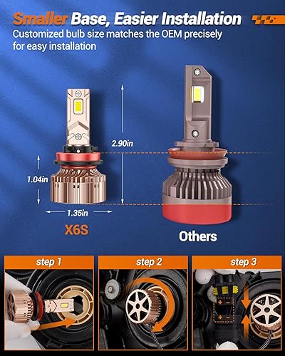 Miniatura 7 de SEALIGHT Bombillas LED X6S H11 de 4500 K, bombillas LED de haz bajo H9H8H16 de 28000 lm, 800% de ultra brillo, blanco cálido, bombillas de repuesto