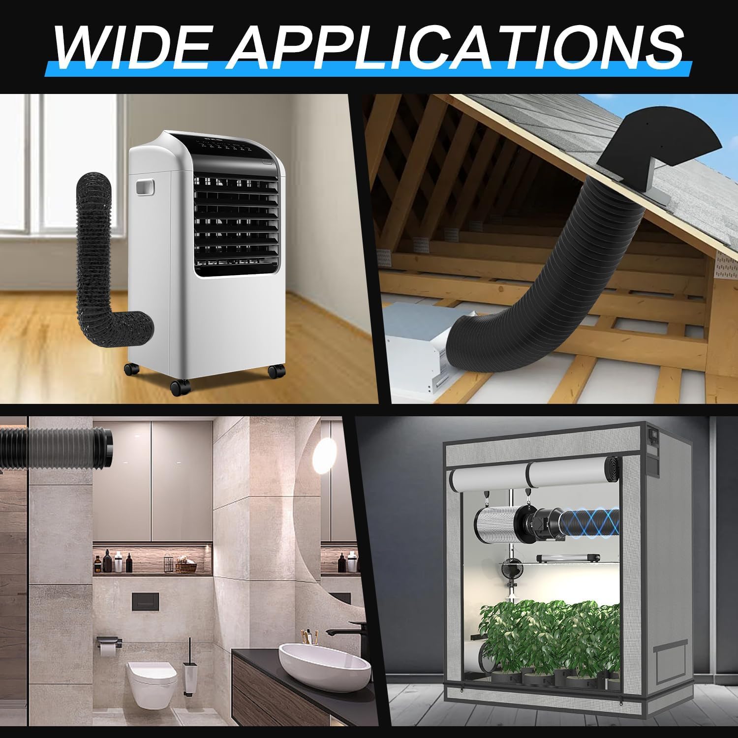 Aygrochy Tubo di Ventilazione in PVC da 150 mm, Isolamento Tubo Flessibile di Scarico in Alluminio da 5 m con 2 Fascette in Acciaio per Condizionatore d'aria, Deumidificatore, Estrattore