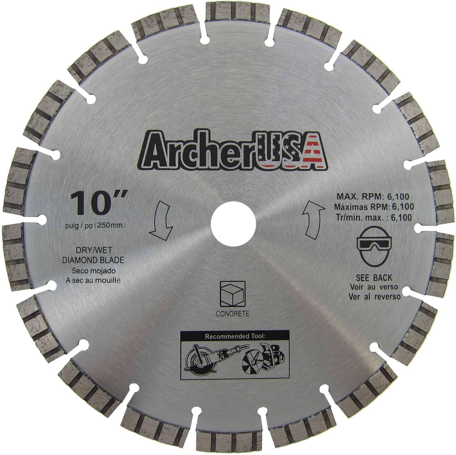 Archer PRO 10" in. Turbo Diamond Saw Blades for Fast Reinforced Concrete Cutting and Cured Concrete Cutting. for Cut-Off saws and Walk-Behind saws up to 13 HP.