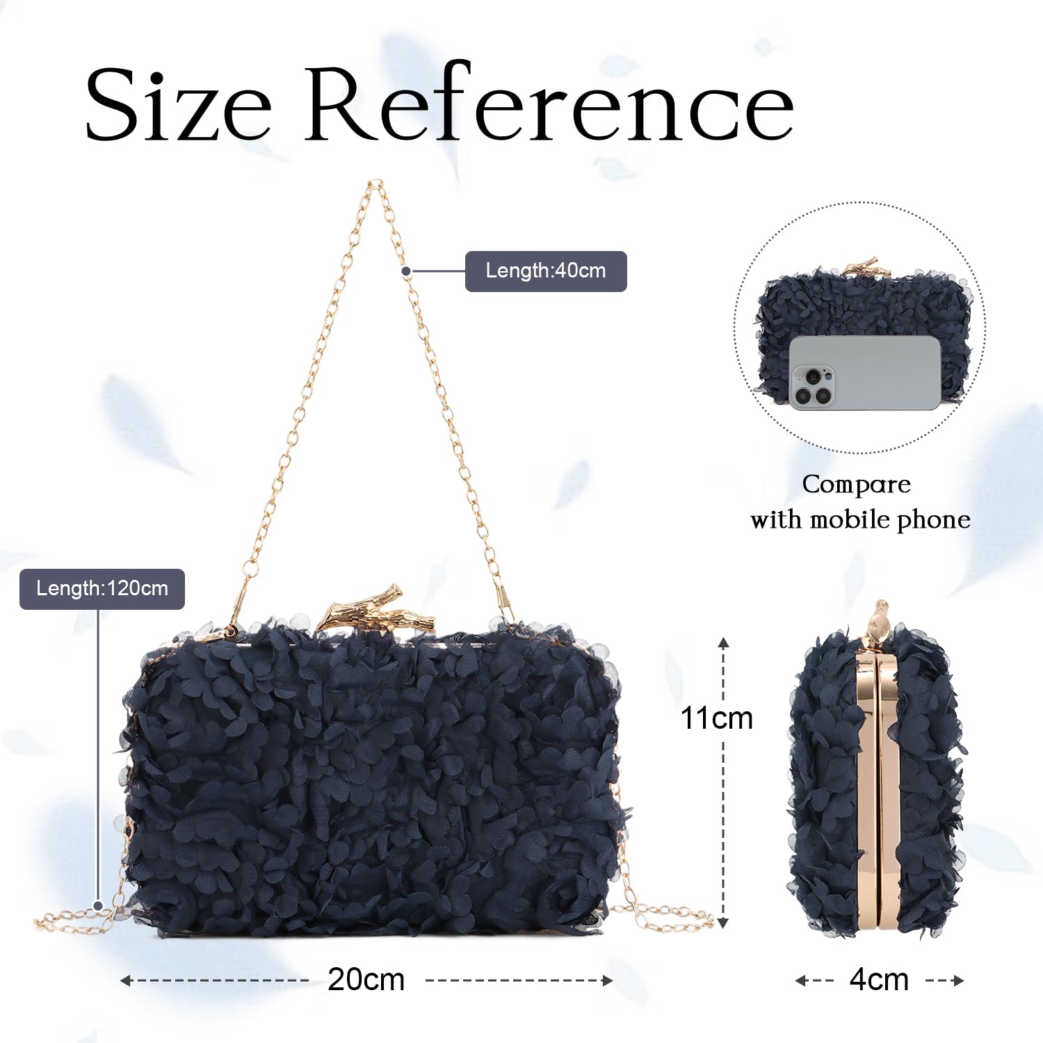 Flower Handbag Clutch Bolso de noche Bolsos florales con cadena para boda