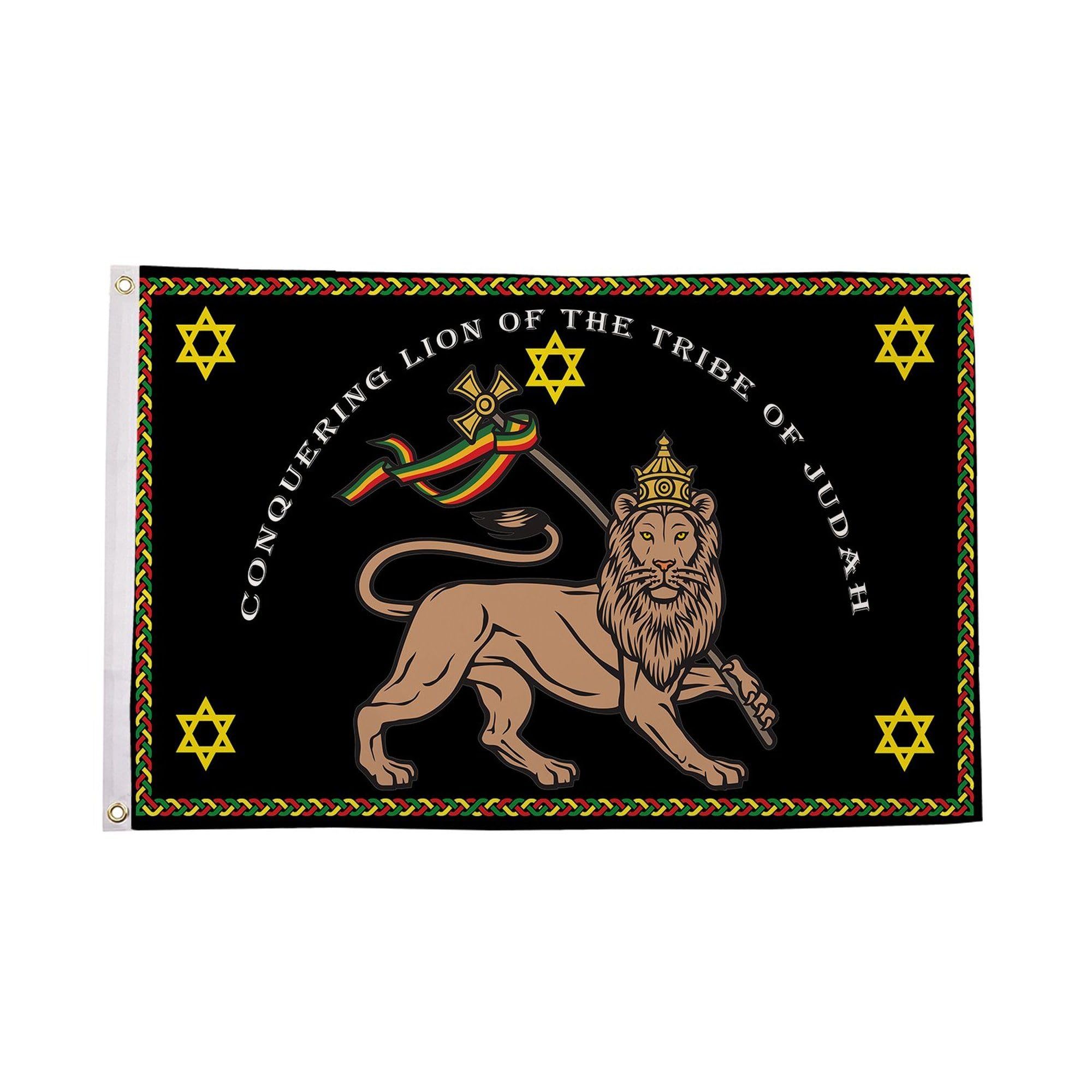 Flagtex Lion of Judah Flag 5ft x 3ft (150cm x 90cm) Premium 100gsm Polyester with Double Stitched Hems - Rastafarian Lion Flag, Lion of Judah Reggae Banner, Ethiopian Heritage Display