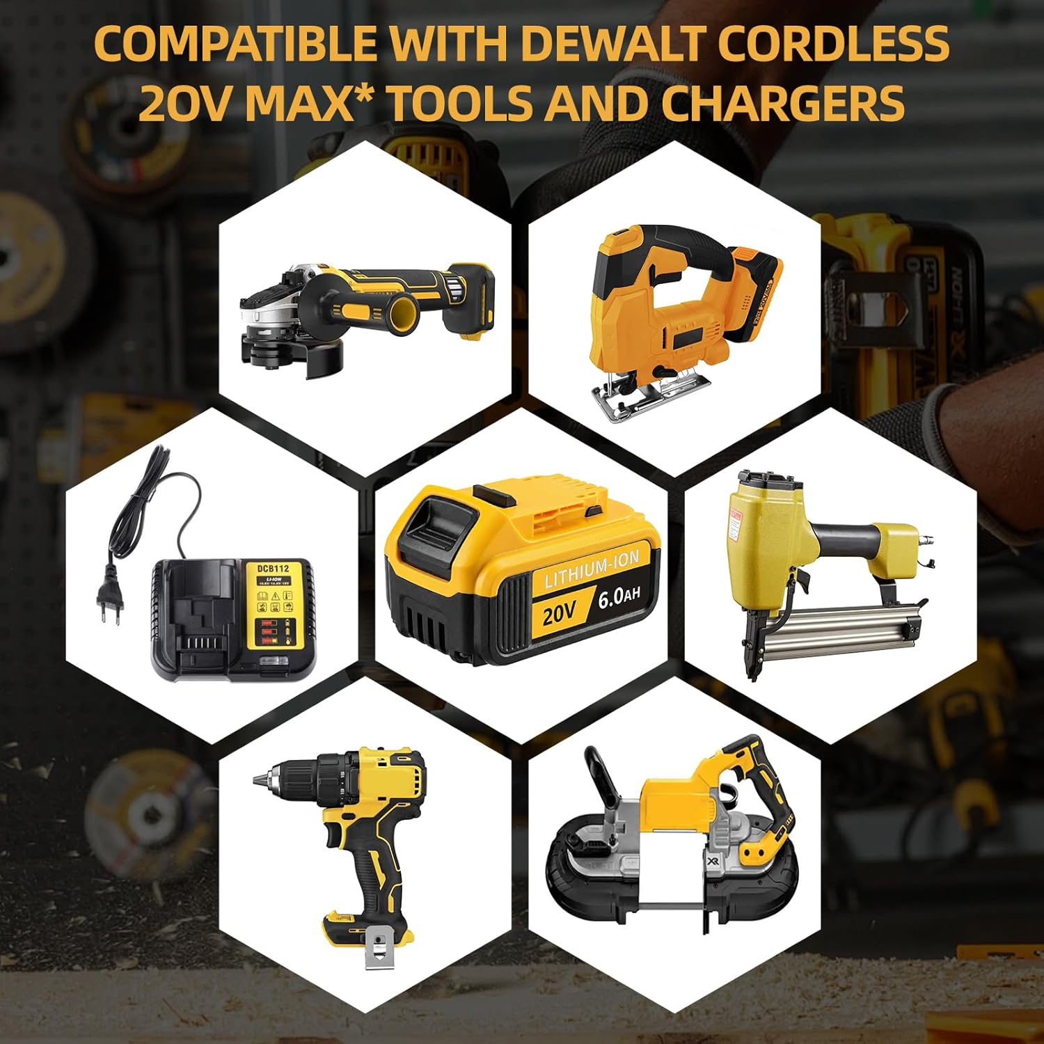 6.0Ah 20V Max Battery for Dewalt 2-Pack, Compatible for Dewalt 20V Power Tools & Chagers, Replacement Battery for Dewalt DCB206/205/204/203/201,Long Runtime for Contractors & Heavy-Duty Job Sites