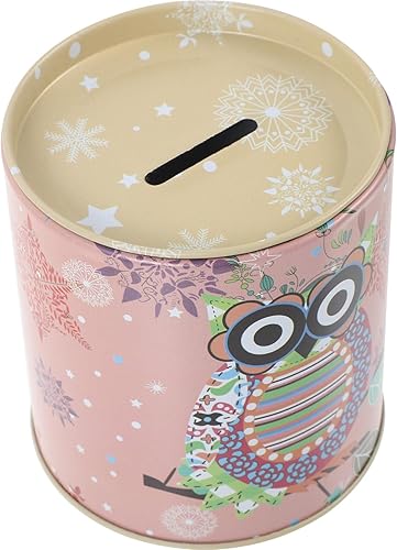 EXCEART Hucha de dibujos animados de hojalata Búho patrón de moneda Banco de monedas redondo Caja de dinero Metal Coin Jar Niñas Ahorro Pot Candy
