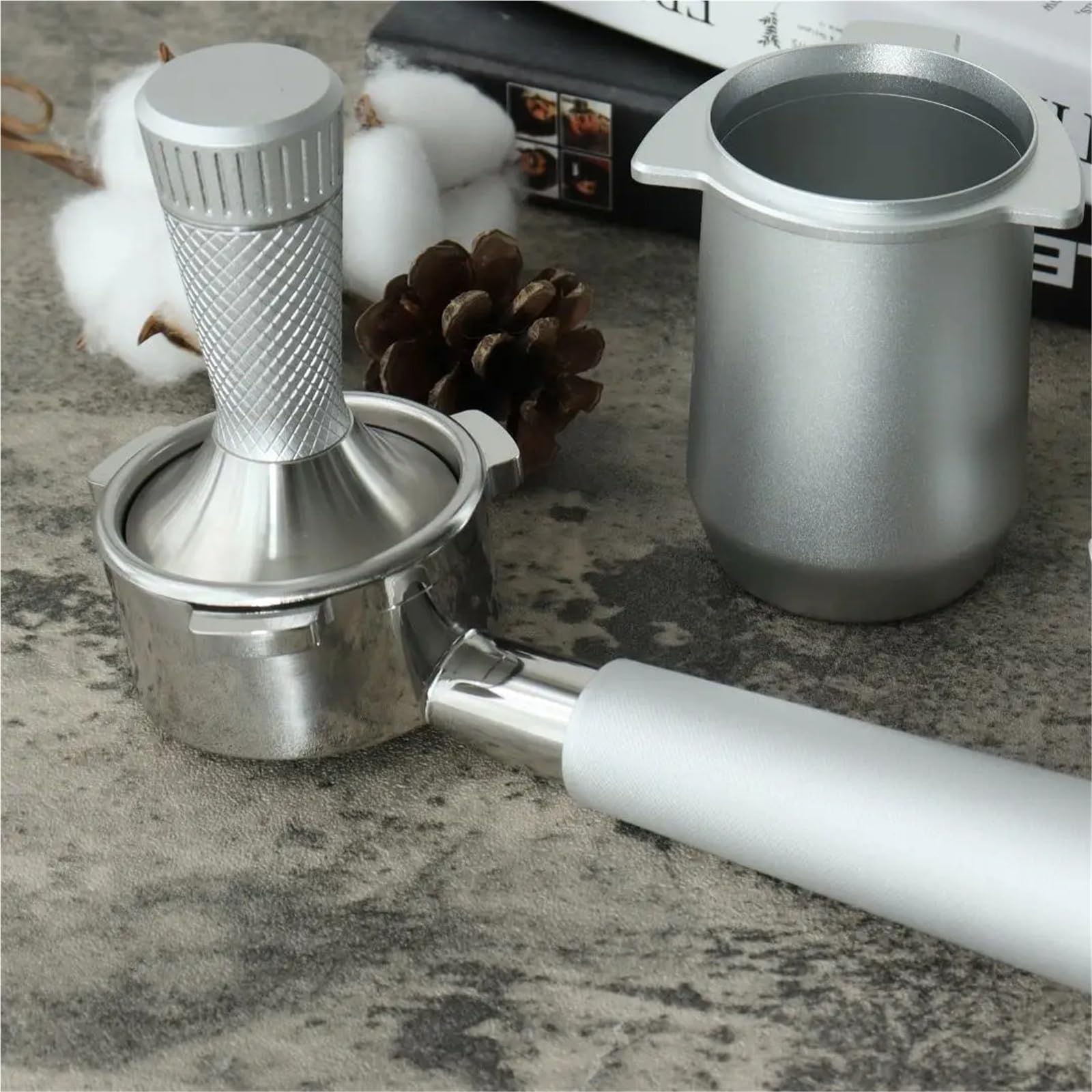 Portafiltro sin fondo (1 unidad) compatible con mango de cafetera espresso acero inoxidable para Café(Black,51mm)