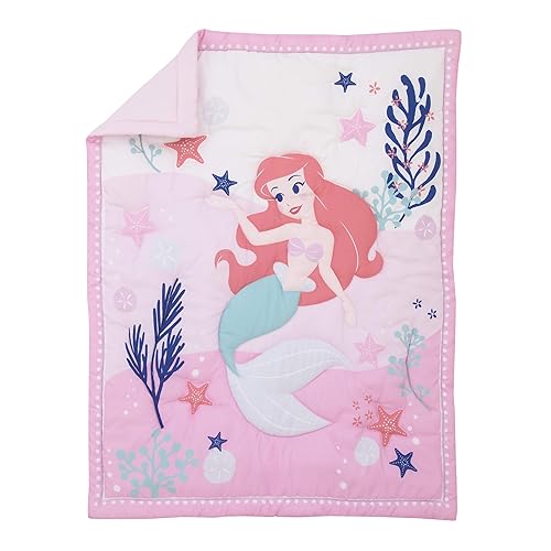 Miniatura 2 de NoJo Disney - Juego de ropa de cama de 4 piezas para cuna de bebé, color rosa, aguamarina y coral de Ariel - edredón, sábana bajera para cuna, funda