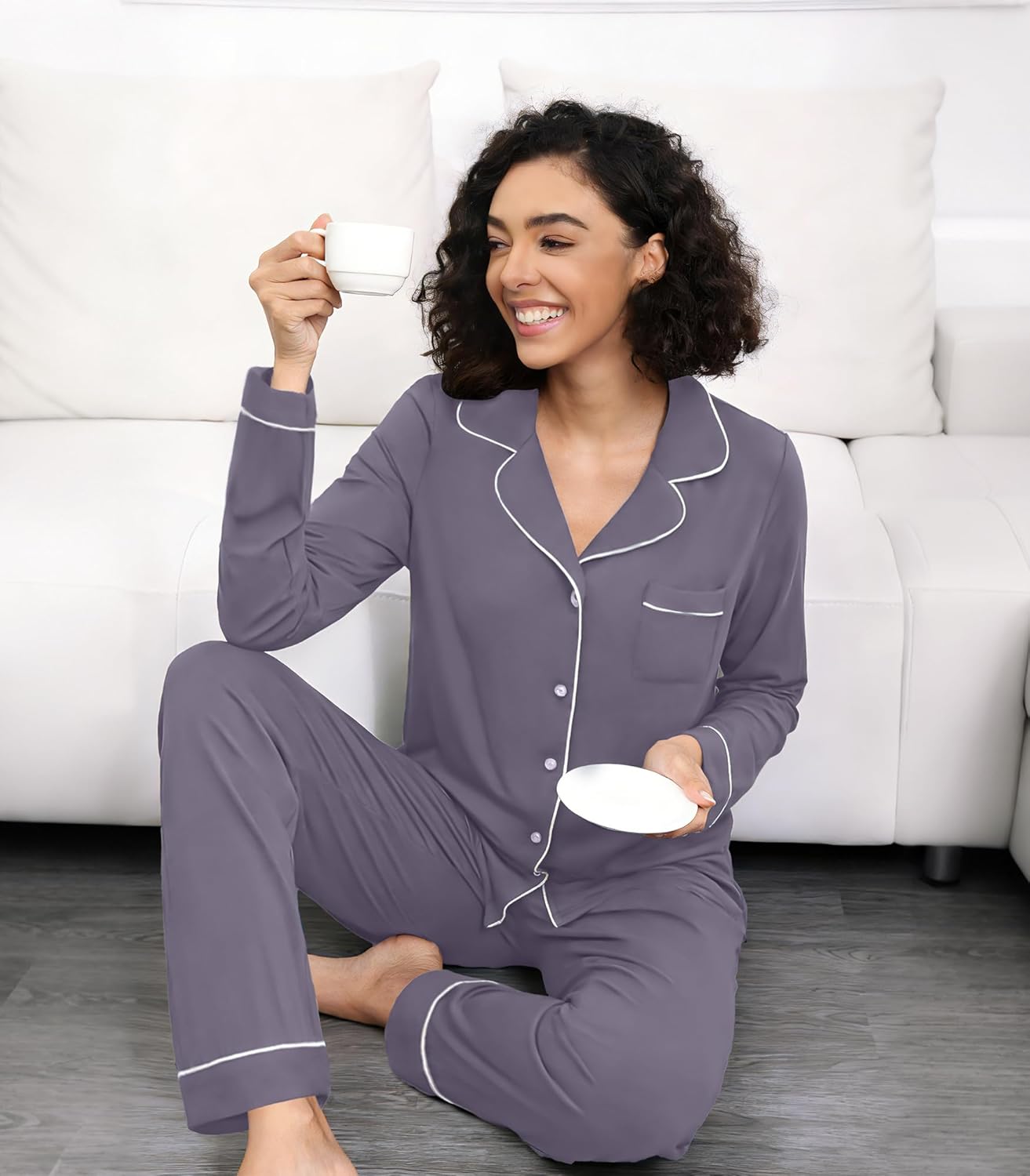 WiWi Viscose from Bamboo Women's Pajamas Set Super Soft Button Down Top and Pants Sleepwear Cooling Pjs S-3X - Image 2