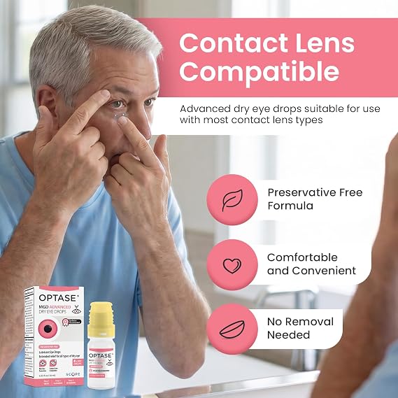 Optase MGD Advanced Dry Eye Drops, 0.33 fl oz | Preservative Free Eye Drops for Eye Dryness - Lipid-Containing Artificial Tears - Contact Lens Compatible - 300 Doses