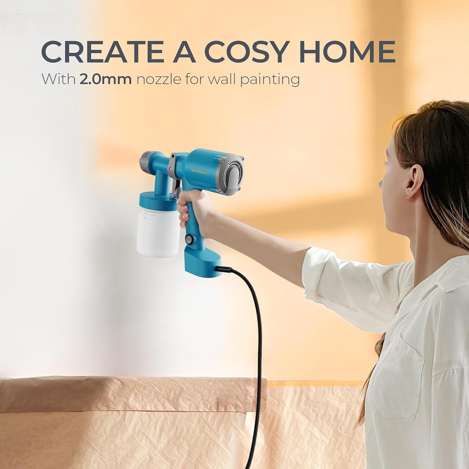 Tilswall Paint Sprayer,Upgraded Ultra-Light Electric Paint Spray Gun with 2 Nozzles & 3 Patterns Easy to Clean for Fences, Sheds, Walls, Ceilings, Furniture, Cabinets, Garden & DIY, Blue