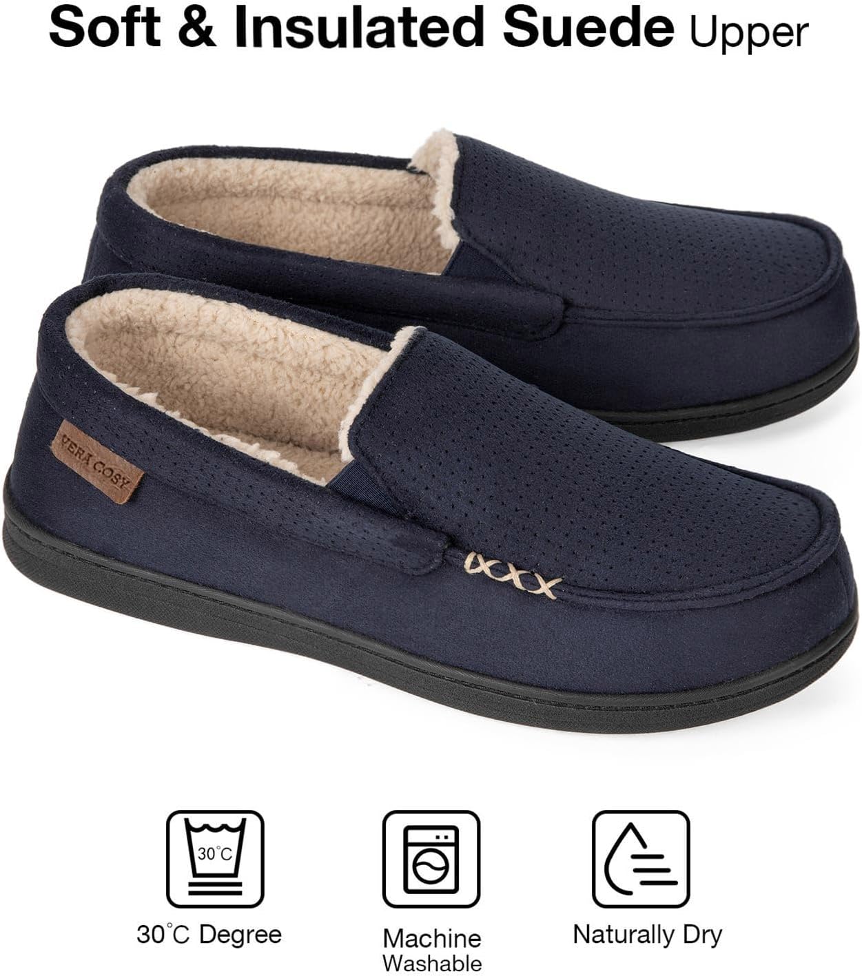 VeraCosy Men's Comfy Suede Memory Foam Moccasin Slippers Warm Sherpa Lining House Shoes with Anti-Skid Rubber Sole 4 710dDaeWC L. AC SL1500