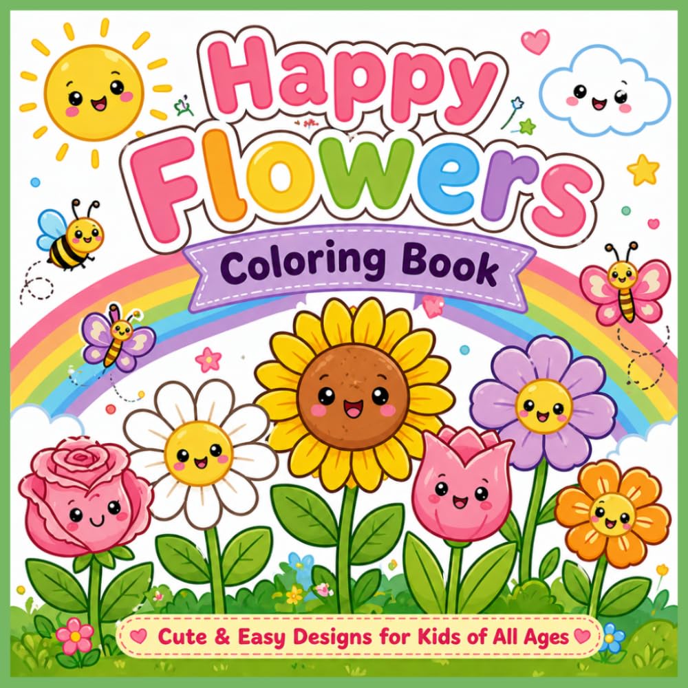 Happy Flowers Coloring Book: Fun and joyful coloring pages, perfect for relaxing and creative fun