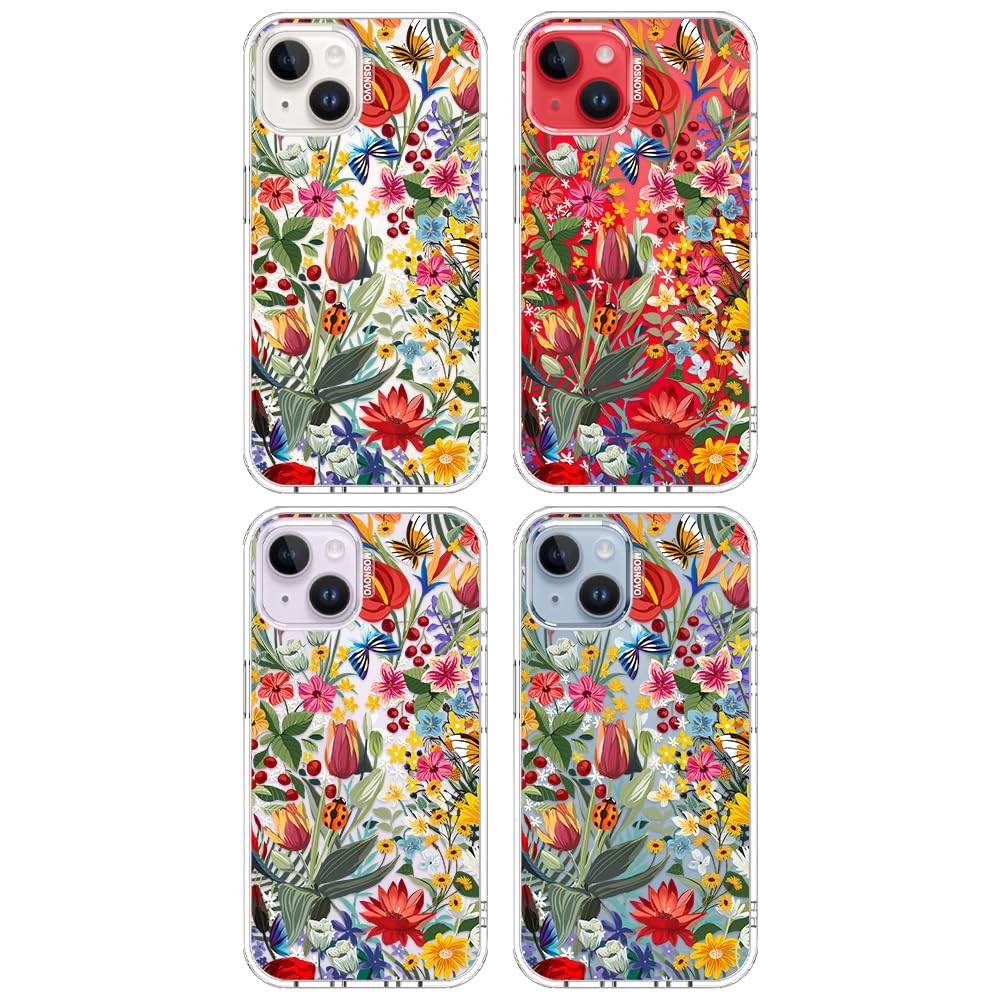 MOSNOVO Case for iPhone 13/14, [Buffertech 6.6ft Military-Grade Drop Protection] [Anti Peel Off Tech] Clear TPU Bumper Phone Case Cover Design - In The Garden - 3
