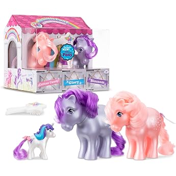 Basic Fun My Little Pony My Little Pony 40th Anniversary Collector's Pack - Pearl Blossom Cotton Candy and Mini Glory Toy Gift Set Retro Horse Toy for Girls and Boys