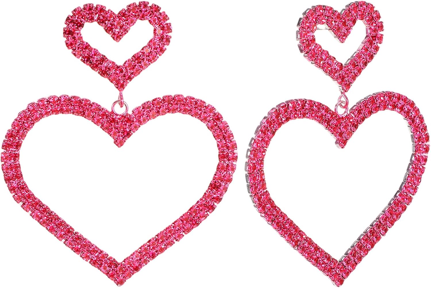 1 Pair Hearts Earring Gifts Glitter Heart Earrings Double Heart Dangle Earrings for Women Mother Love Drop Rose Red Valentines Jewelry Gift for Girlfriend Wife Sister